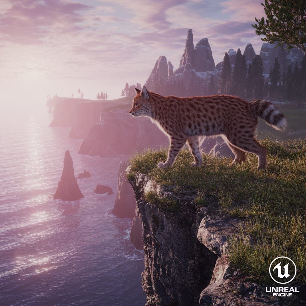 Bobcat Overlooking Ocean: Fantasy Concept Art