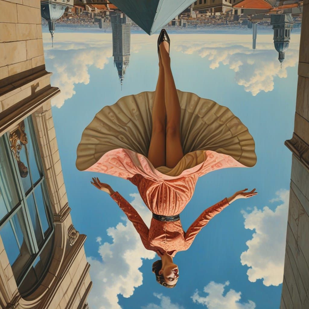 Surreal Woman Dances on Skyscraper Tip
