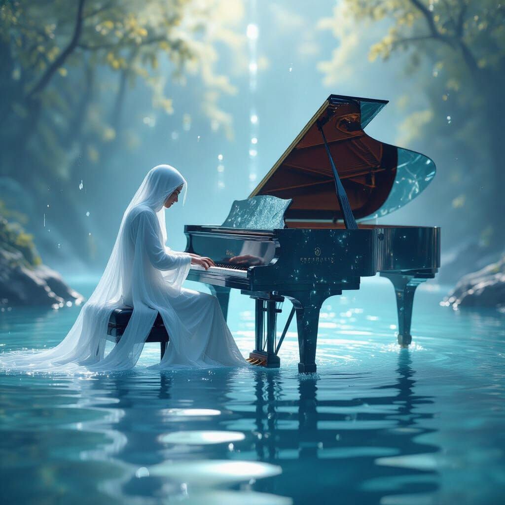 Ethereal Pianist Emerges in a Dreamlike Transformation