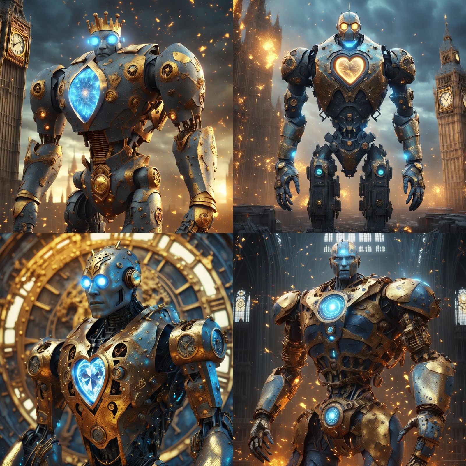 Mystical Robot Humanoid: Big Ben in a Chaotic Scene