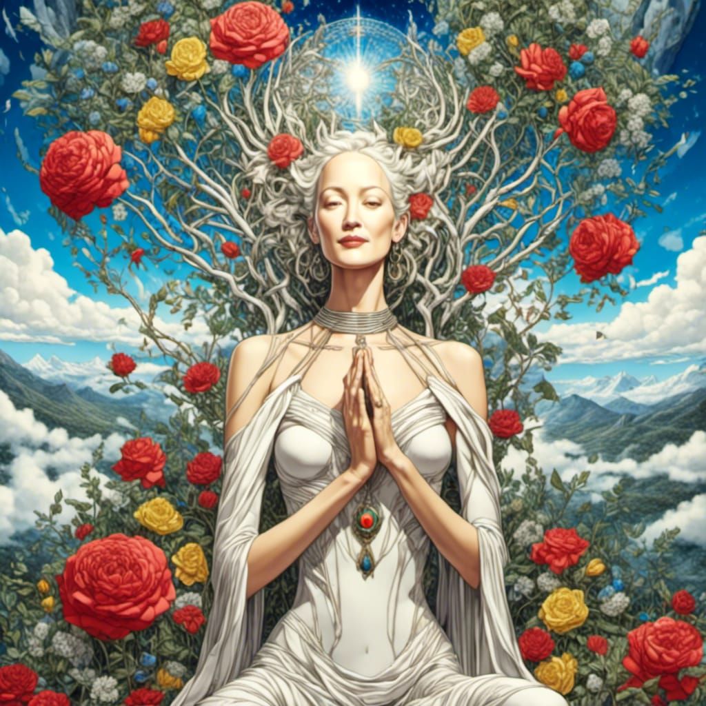 <lora:Viva:1.0> as vibrant Goddess Gaia with tree of life, springs, waterfalls and rose yoga and diamonds, white dragon
...