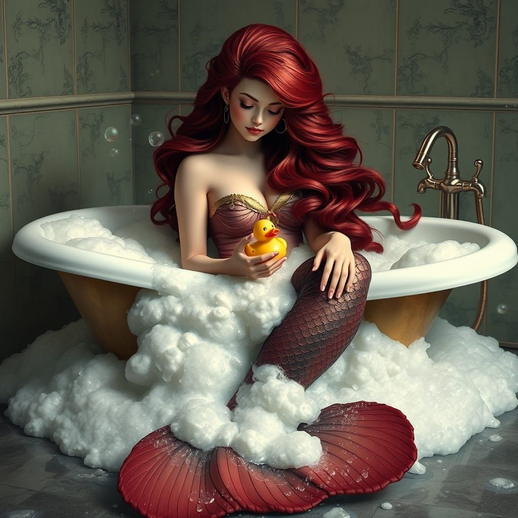 Majestic Mermaid in Antique Bathtub