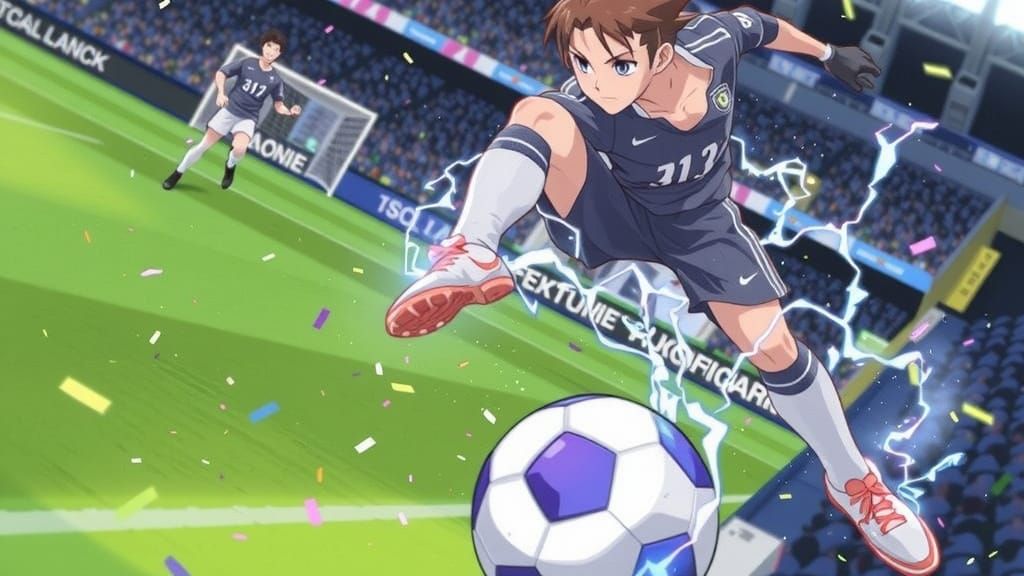 Soccer Striker Scores Goal in Blue Lock Anime Style