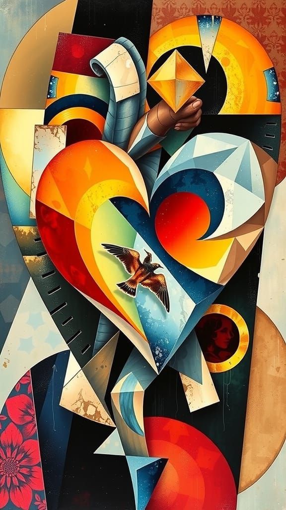 Cubist Heart Splendor in Geometric Majesty
