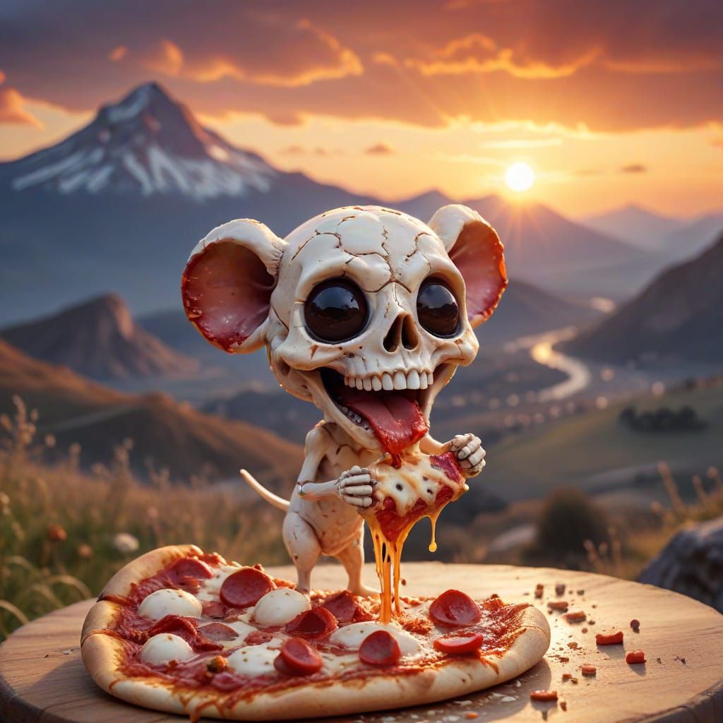 Skull Pizza with Mouse in Melting Landscape