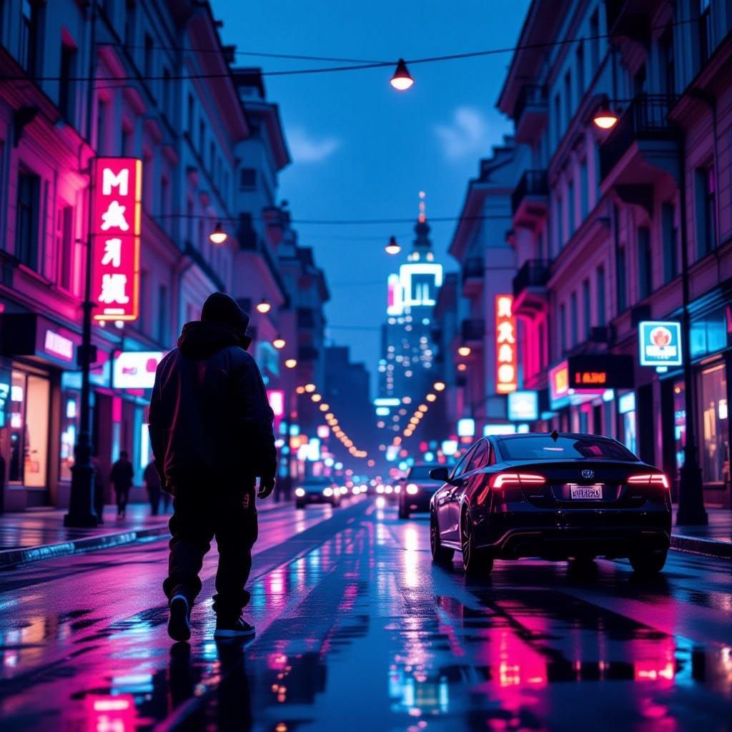 Kyiv Street Scene with 2000s Hip-Hop Vibe