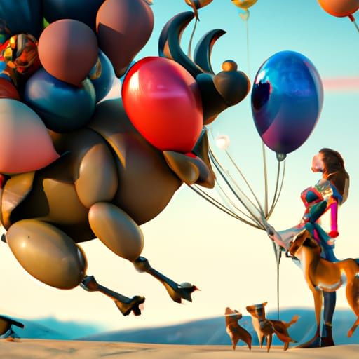 Balloon Animals and Girl: Photorealistic 3D Render