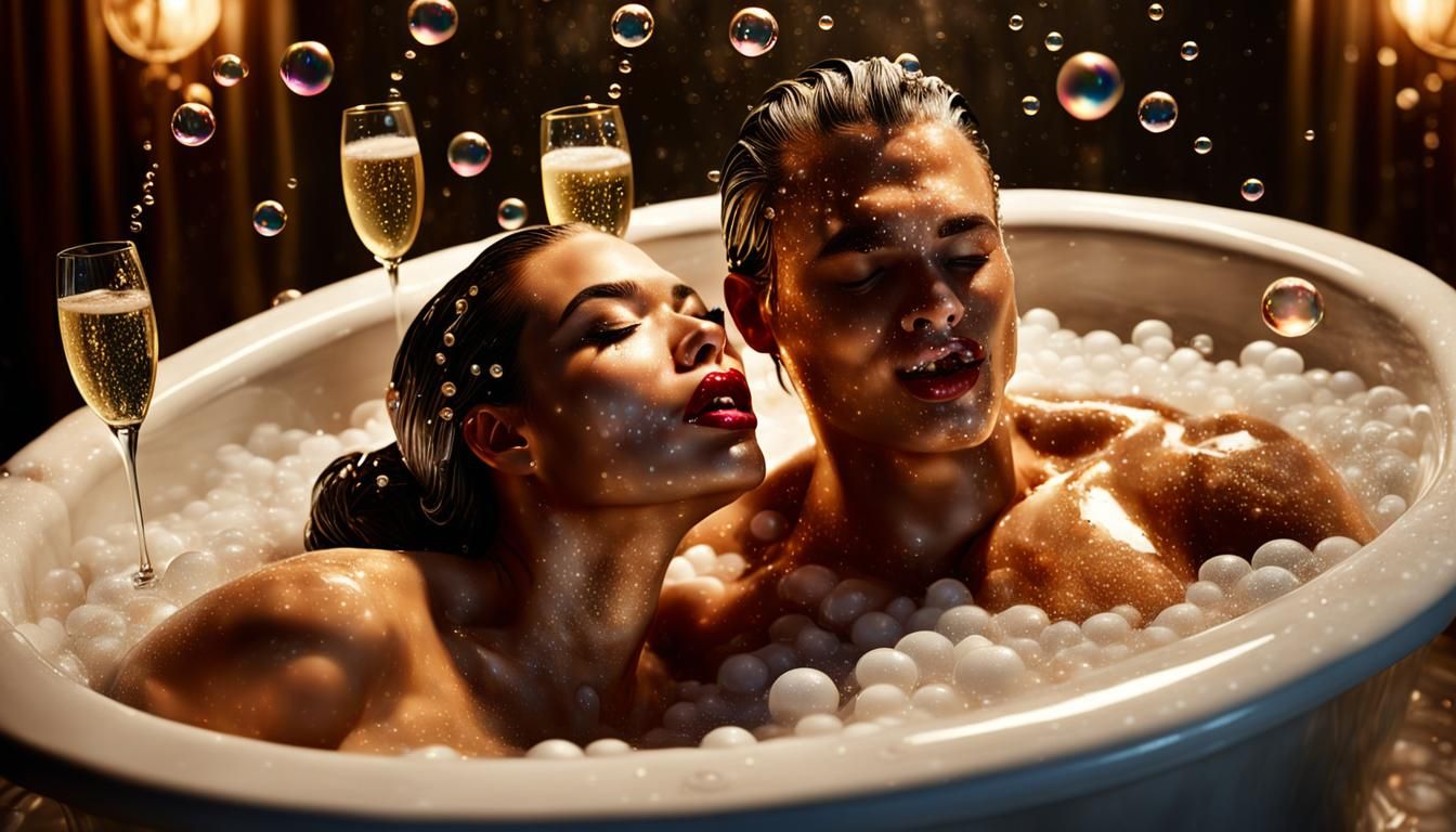 Champagne Bath: Hyperrealistic Digital Art Portrait