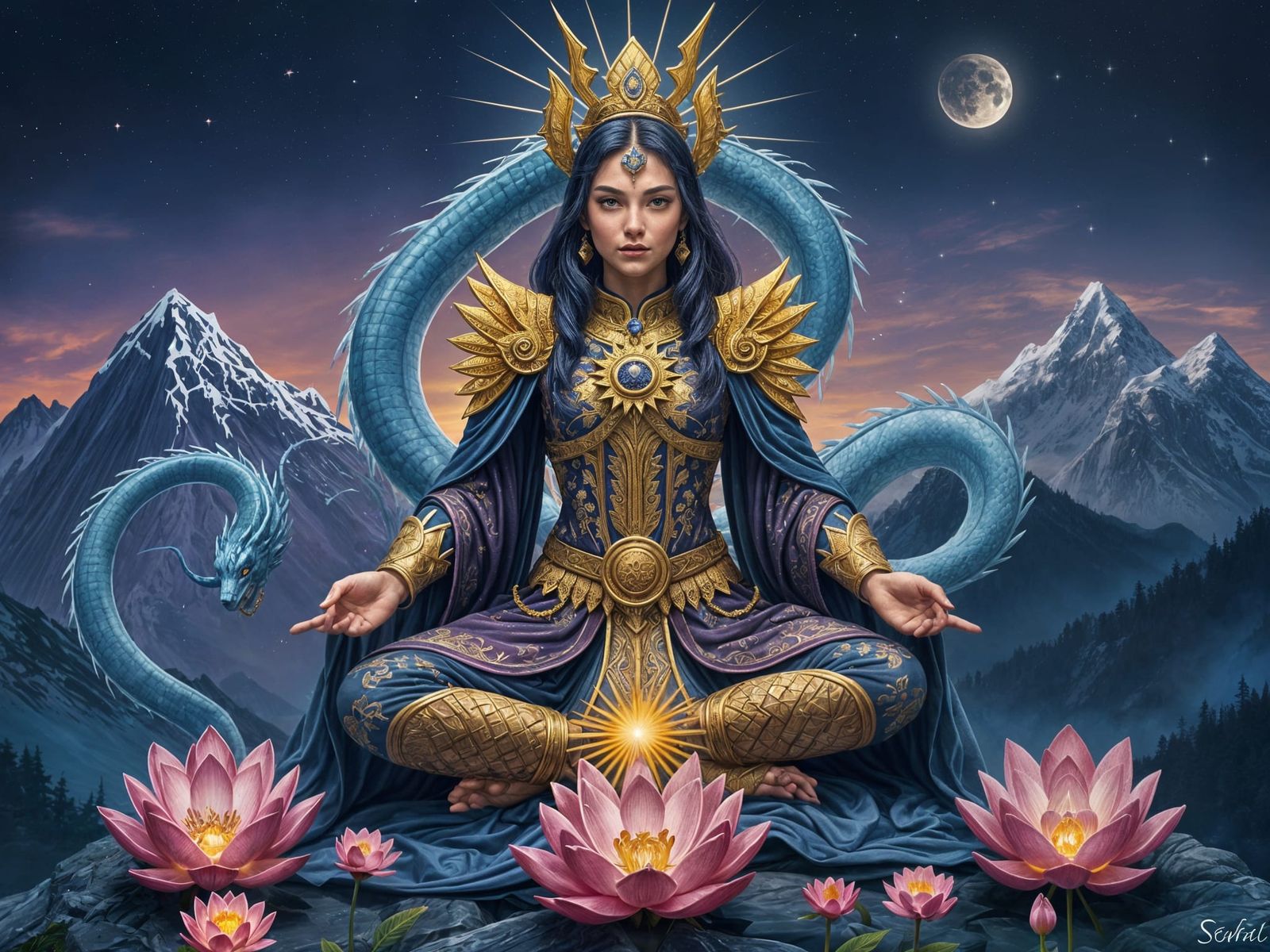 Mystical Warrior Priestess with Celestial Dragon