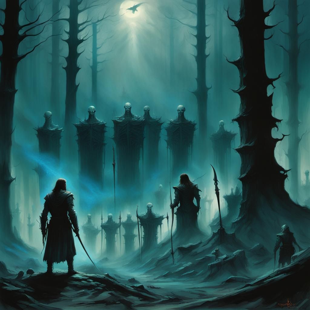Aragon Among the Dead Army in Dark Fantasy Style