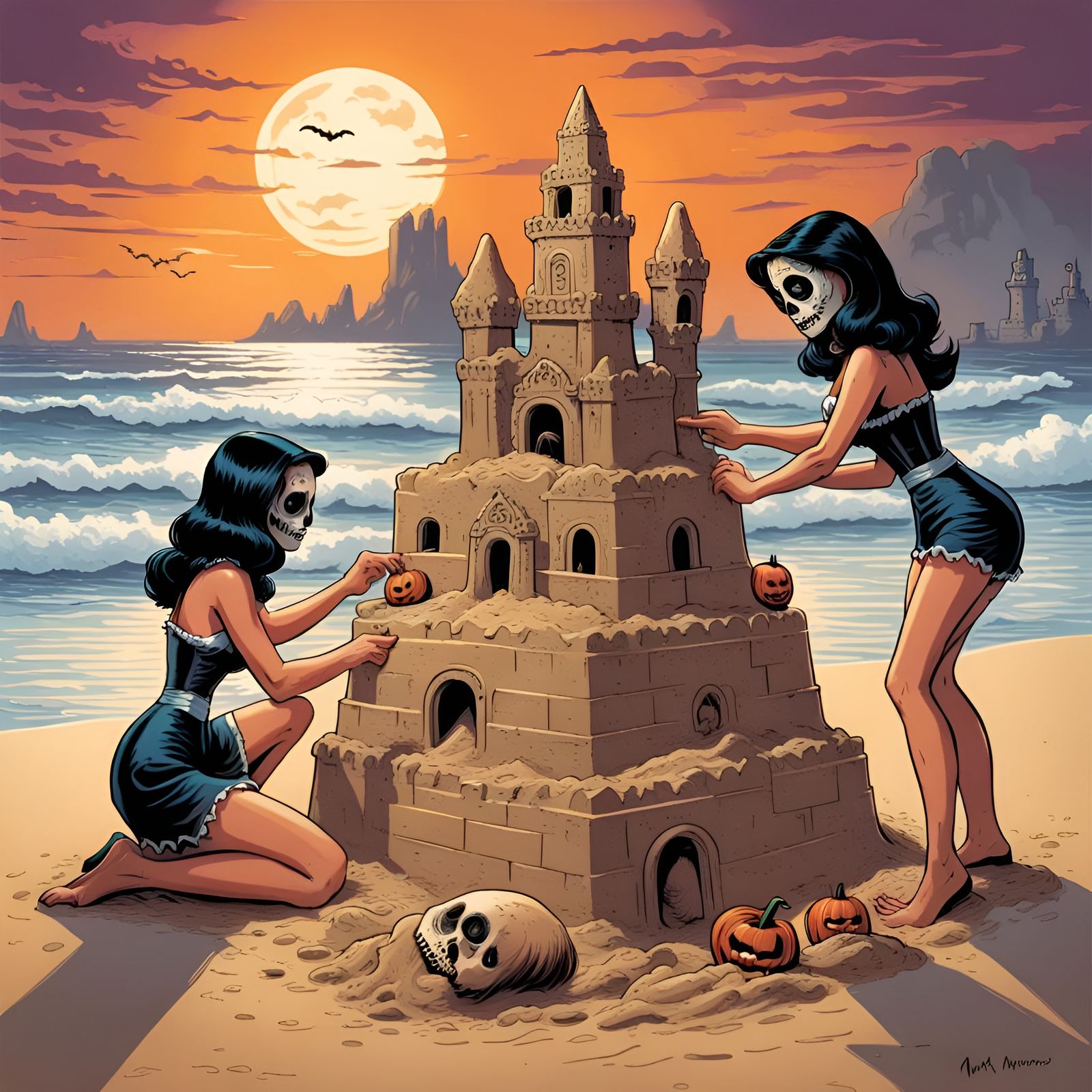 1950s Day of the Dead Beach Scene