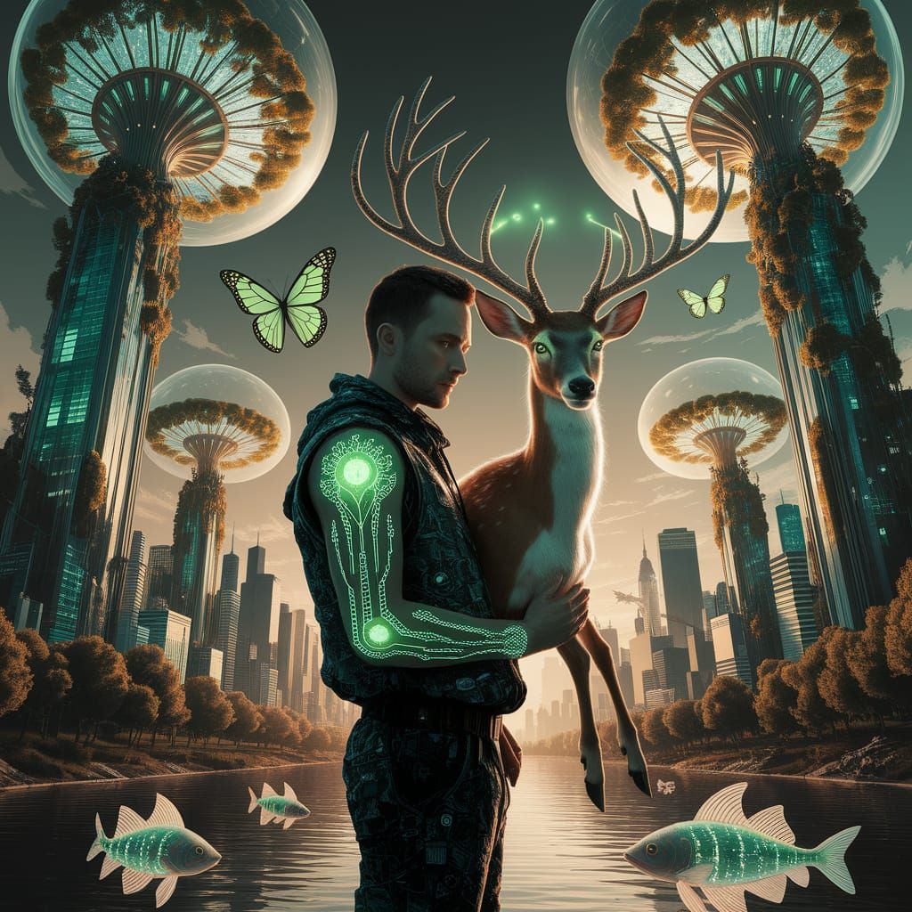 Surreal Metropolis in Art Nouveau Style with Bioluminescent ...
