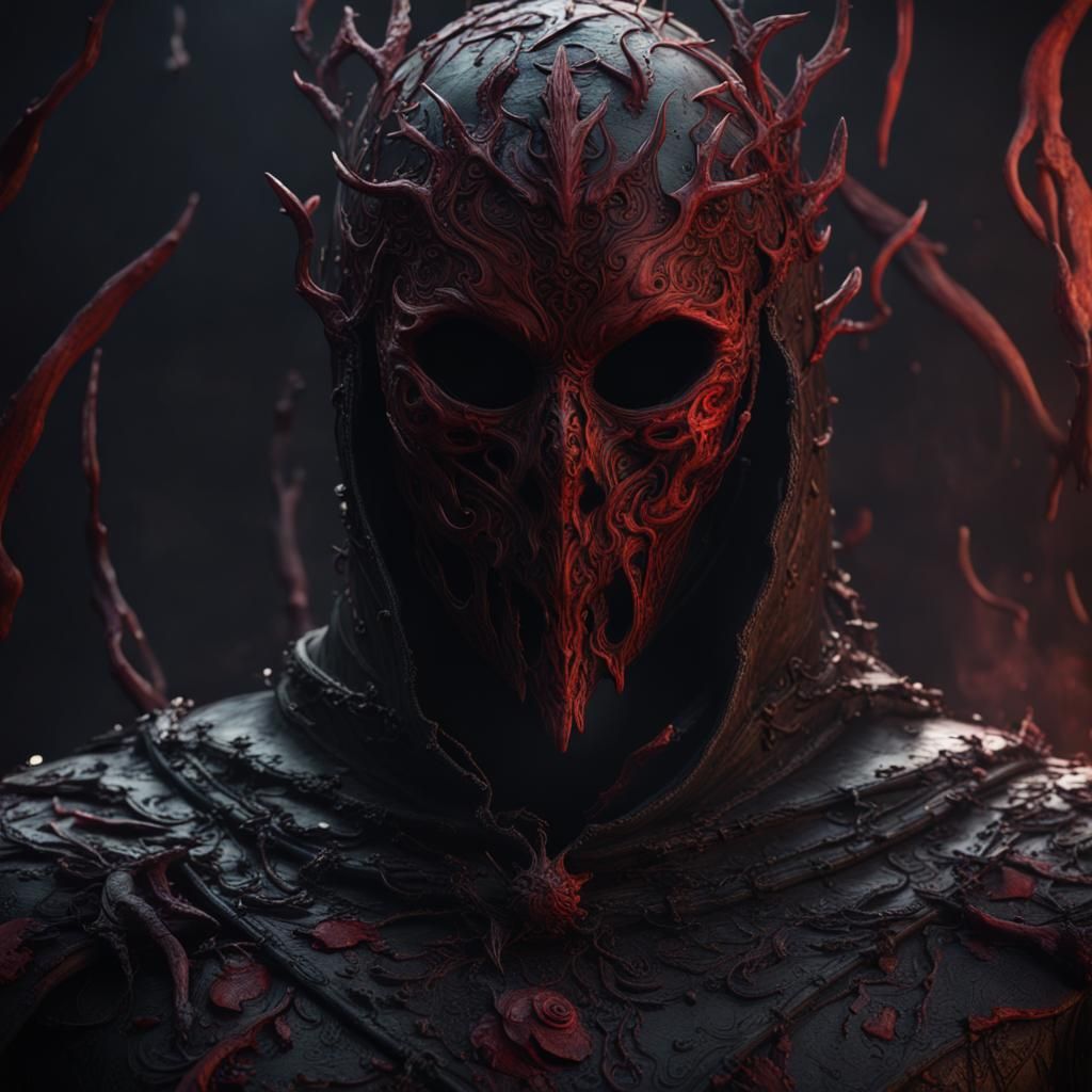 Masked Vessel in Black Paint: Detailed Digital Art