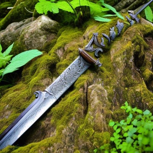 Legendary Sword Enshrined in Forest Stone