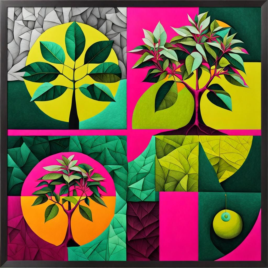 Stylized Lime Tree in Geometric Abstract Collage