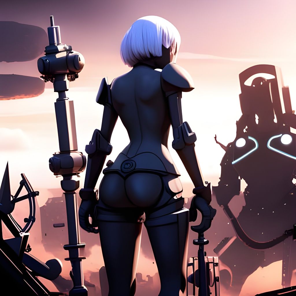 Goliath Mech and 2B: 3D Digital Art