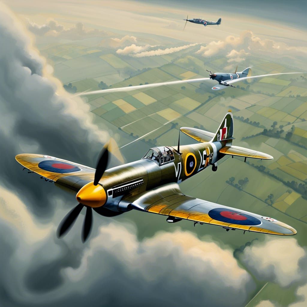 Spitfire Over Germany: Aviation Art in Matte Painting Style