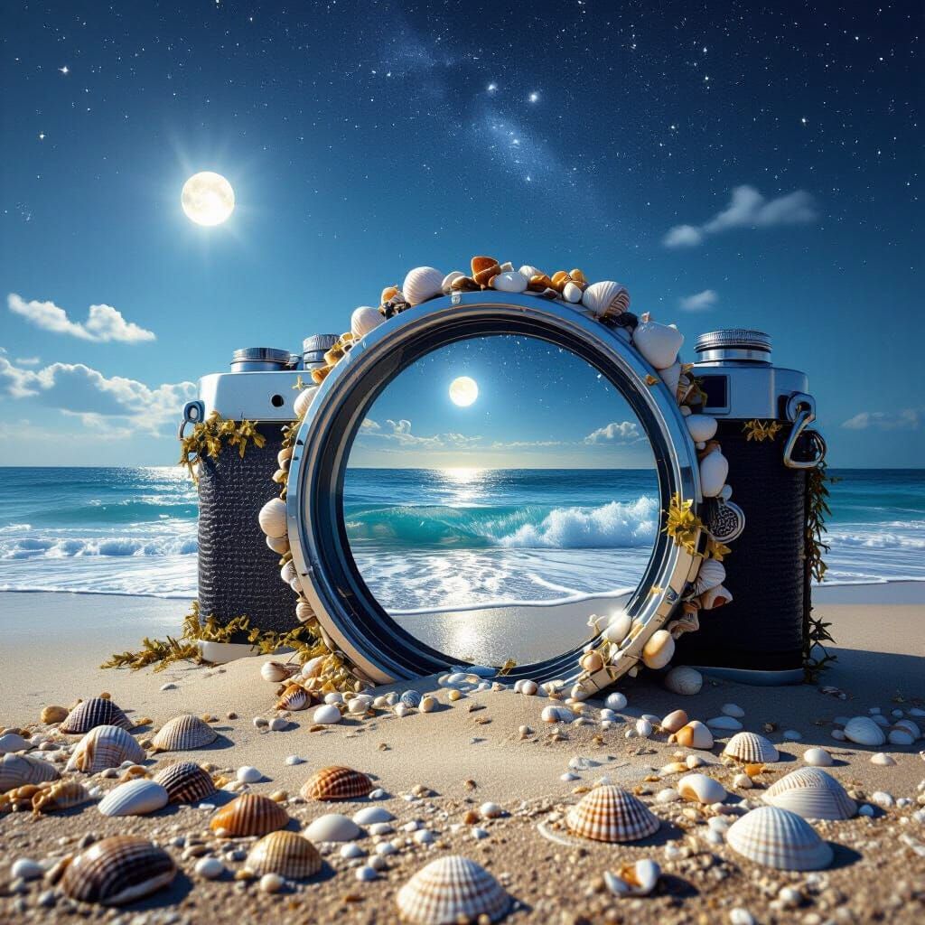 a crisp, clear, photorealistic night scene featuring a giant...