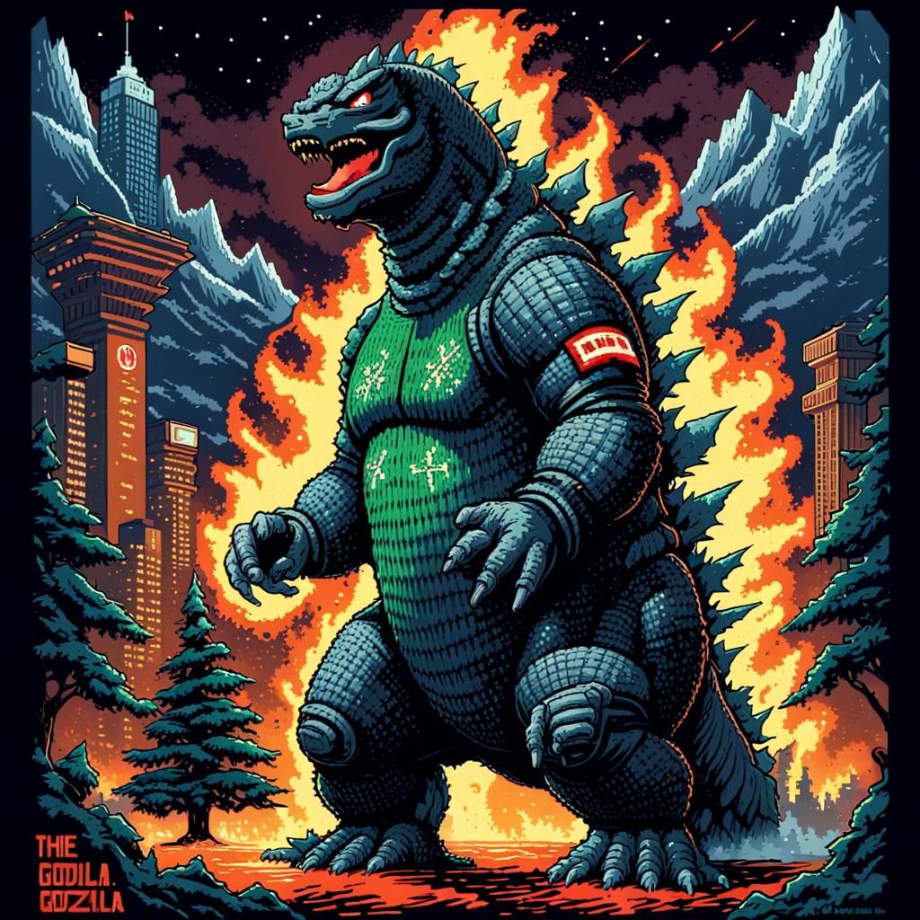 Godzilla Minus One Pixel Art Ugly Sweater Design