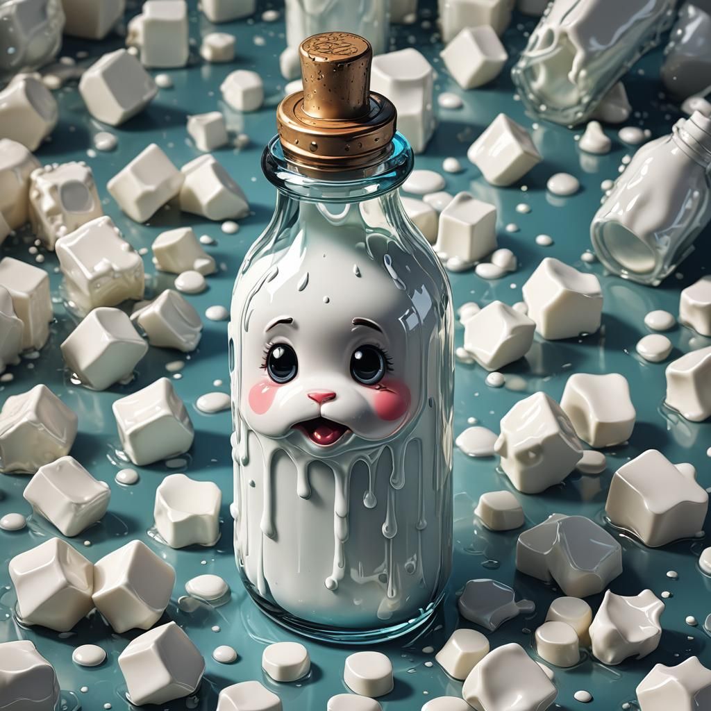 Sad Milk Bottle in Detailed Digital Art