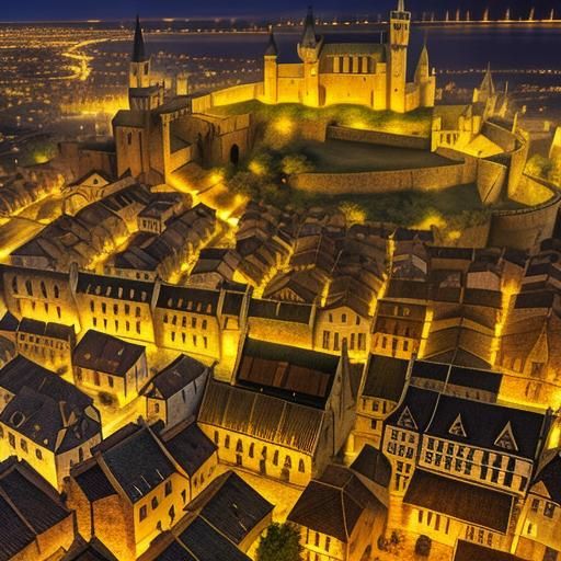 Medieval Cityscape at Night