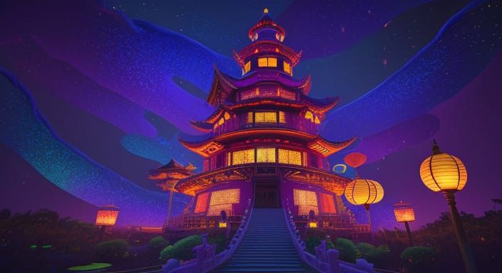 Mighty Dragons Spiral Around Pagoda at Lantern Festival