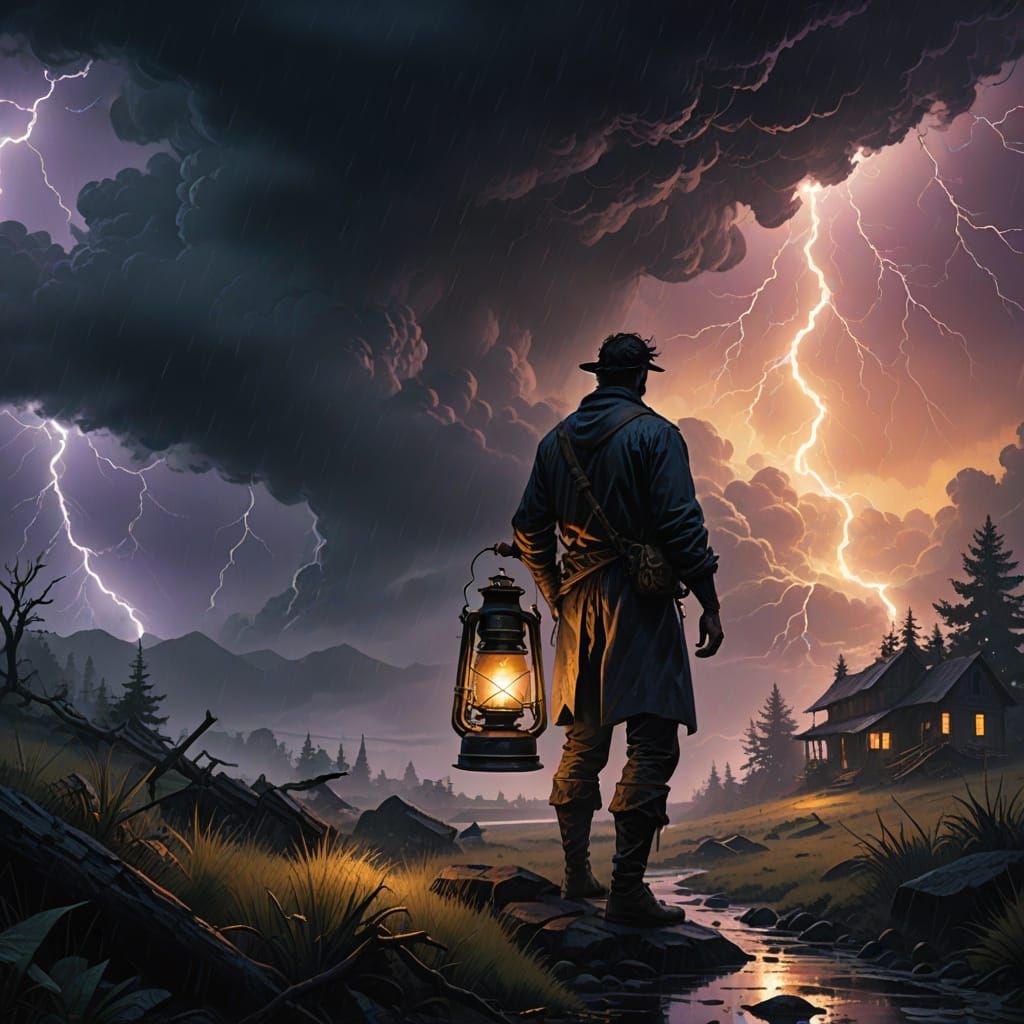 Comic-Style Storm Lantern in Dark Fantasy Art
