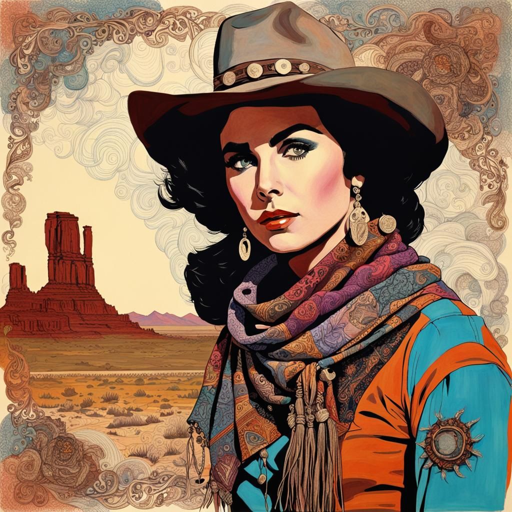 Young Elizabeth Taylor as a cowgirl gunslinger.