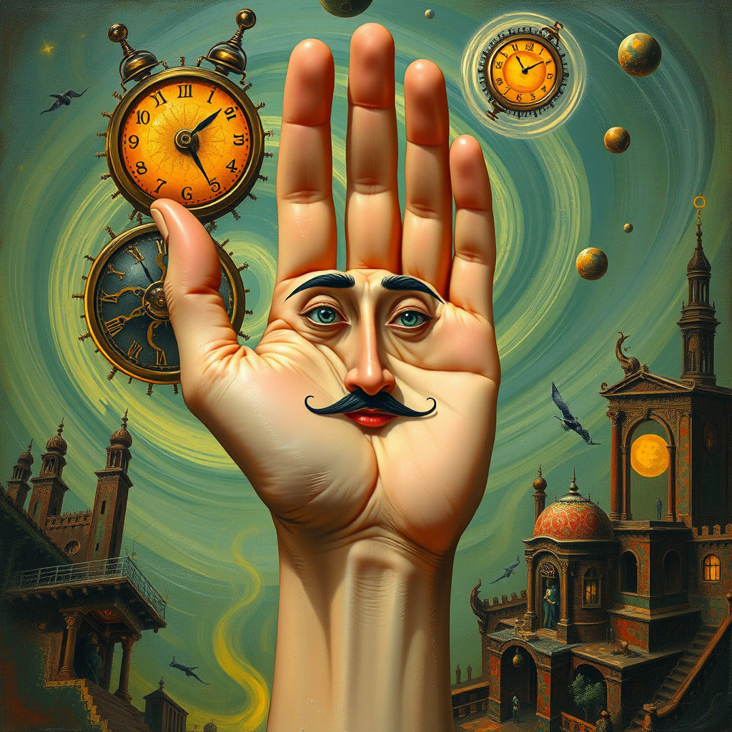 Surreal Hand Portrait with Whimsical Face and Dreamlike Back...