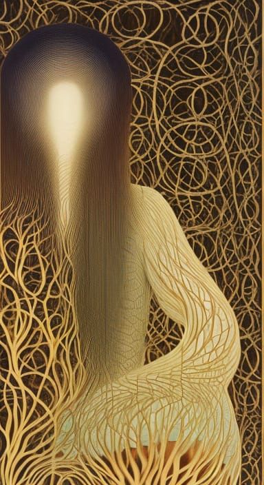 Surreal Sunset Woman in Glass Forest: Oil on Ceramic