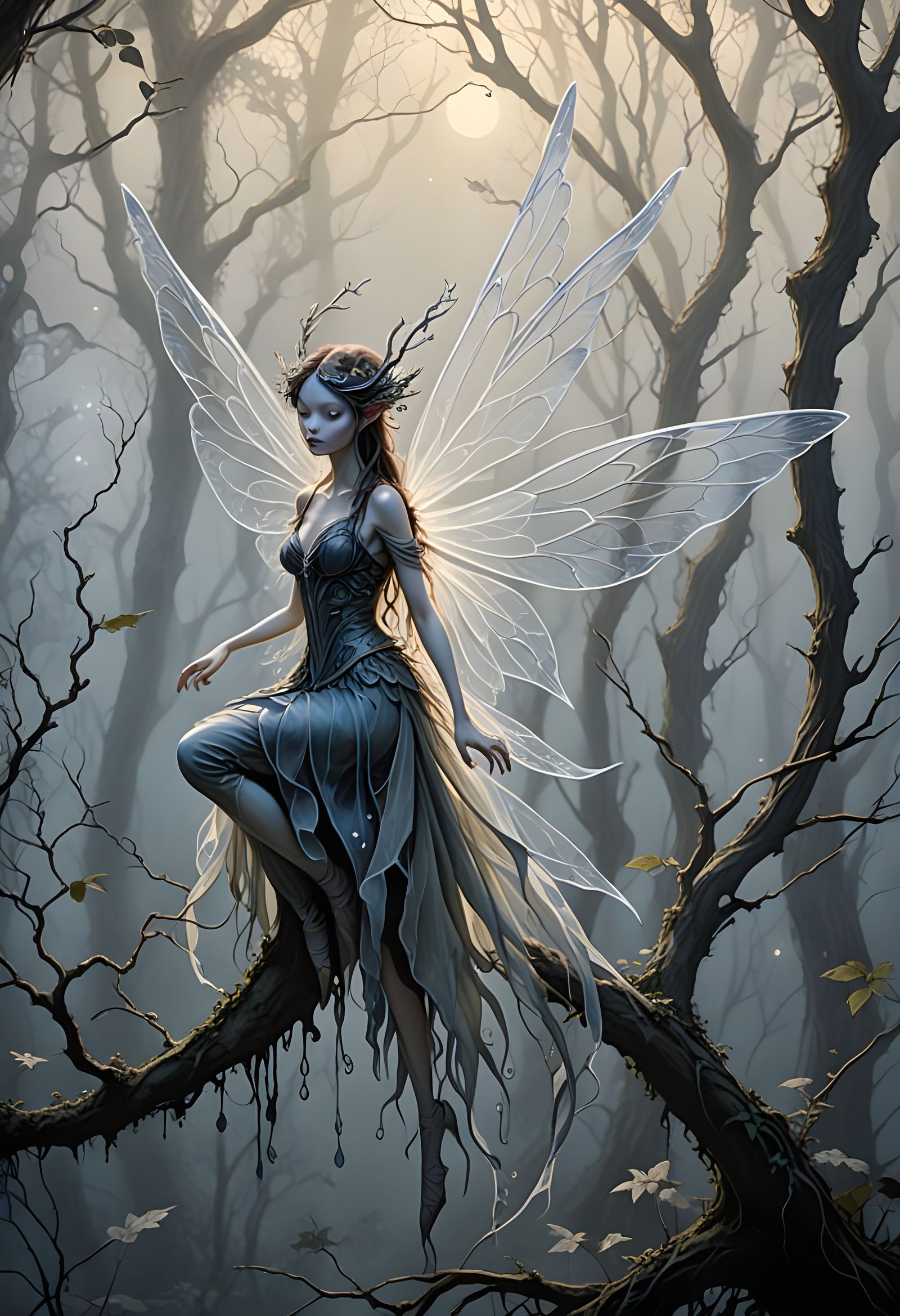 Whimsical Moonlit Faerie in a Mysterious Forest