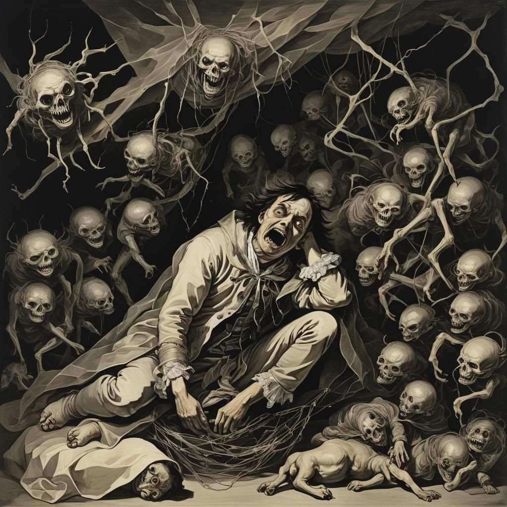 Nightmare Web: Grotesque Creatures in Goya Style