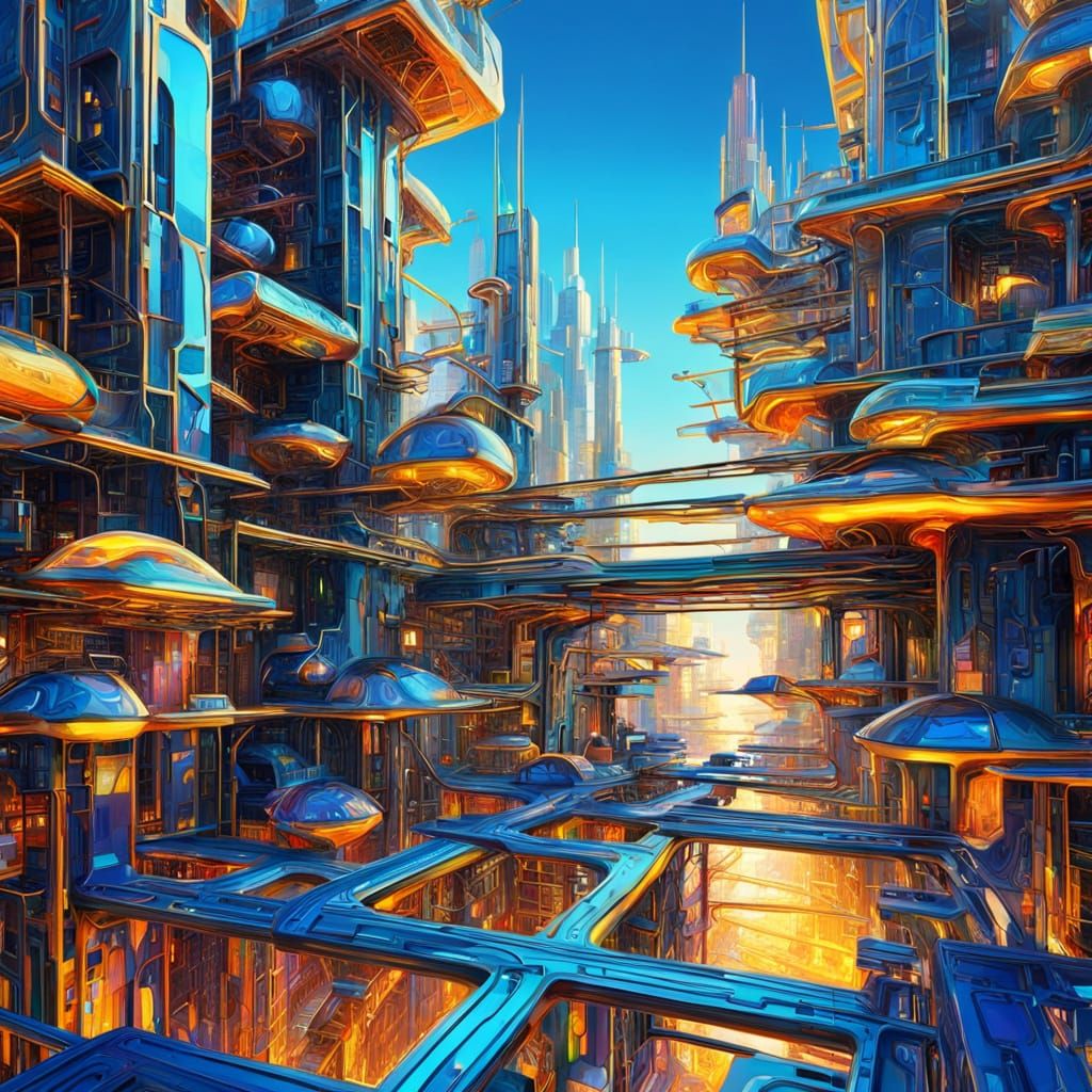 Surreal Metabolism Architecture in Vibrant Oil Painting