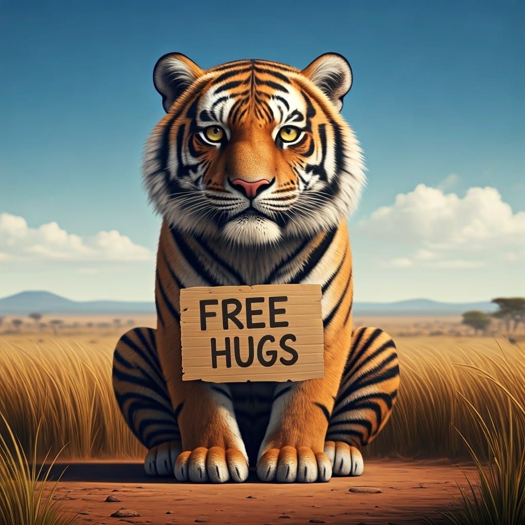 Googly-Eyed Tiger Offers Free Hugs, 3D Render