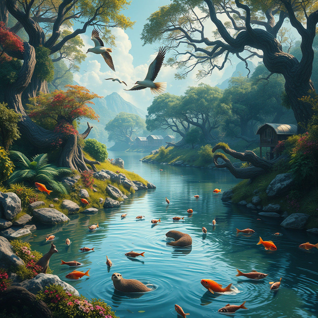 Lush River Ecosystem: A Matte Painting