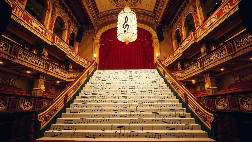 Grand Concert Hall Stairway in Musical Harmony