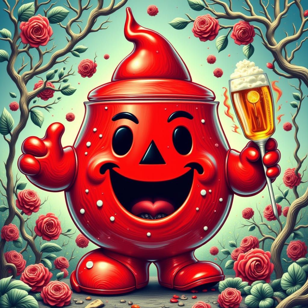 The Kool-Aid Man in Dark Floral Style