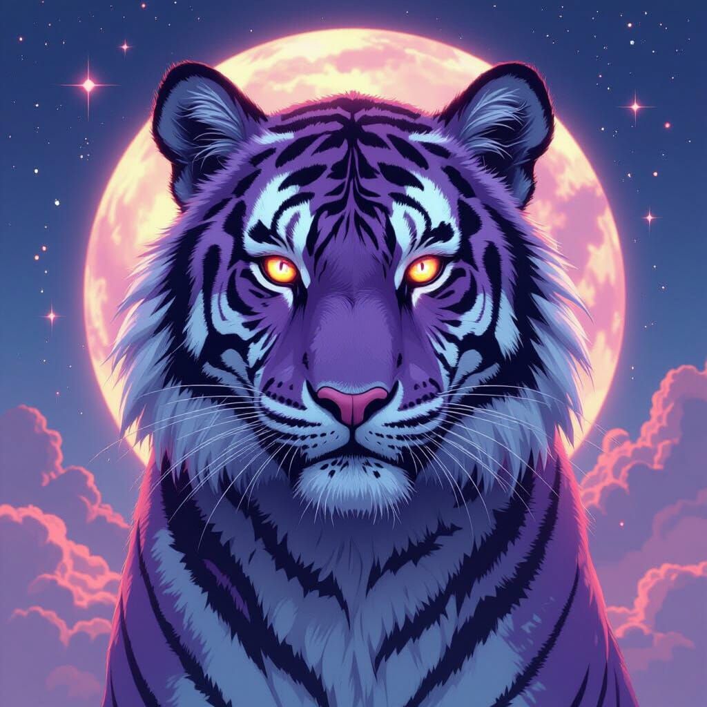 Violet Tiger with Lightning Eyes & Galaxy Background Logo