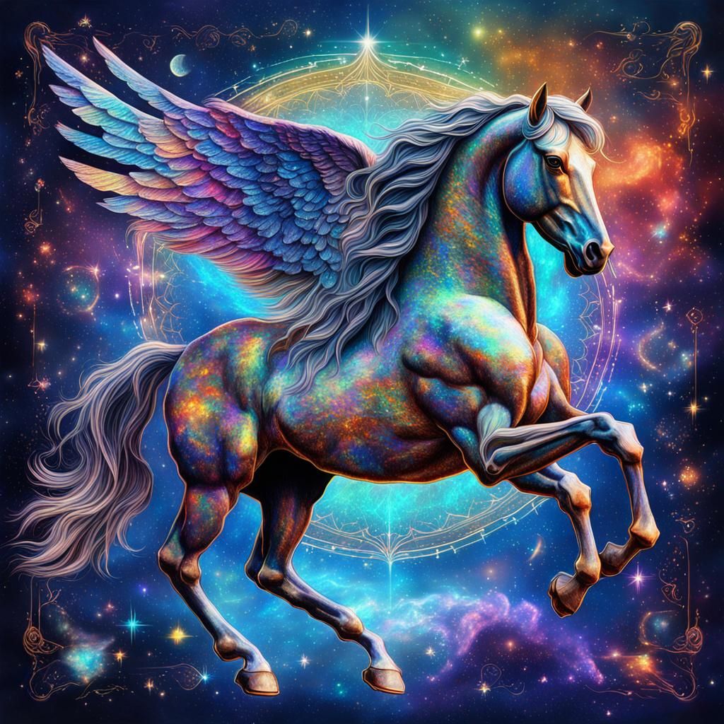 Winged Horse in Holographic Astral Cosmic Style
