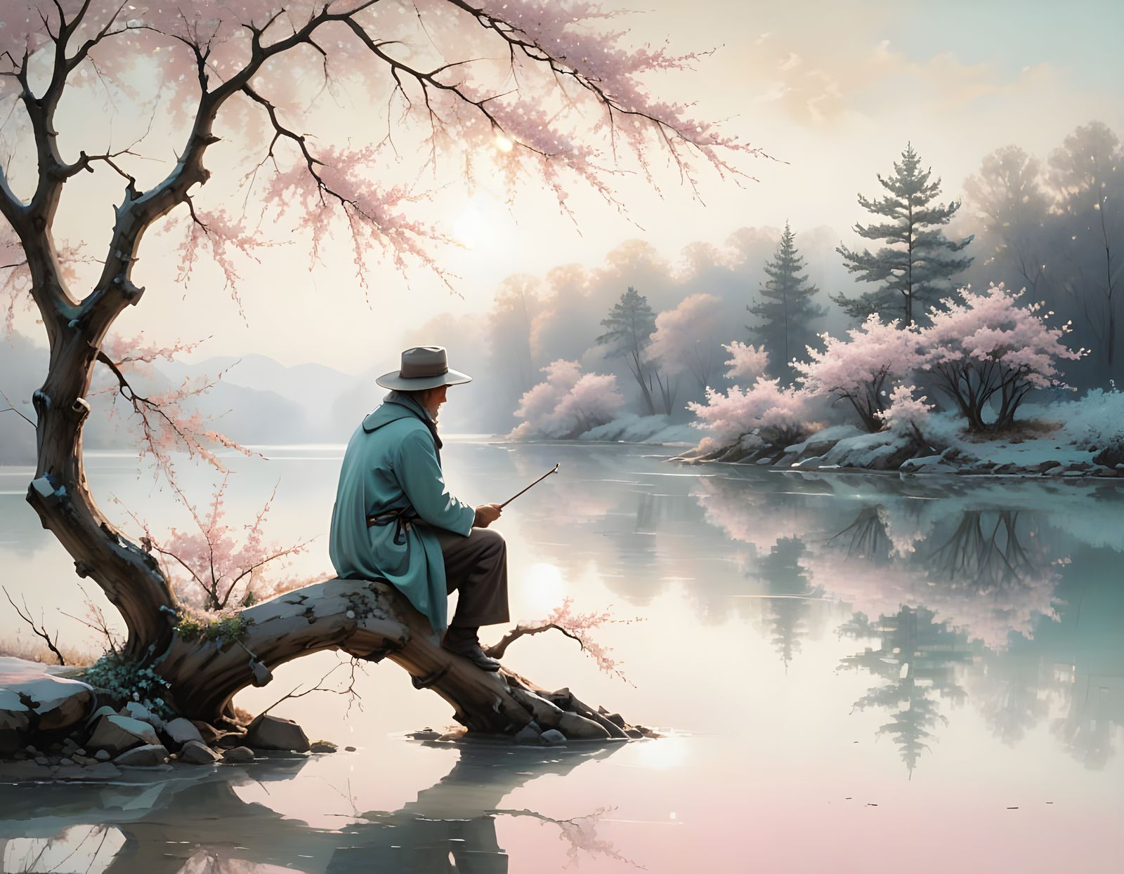 Surrealist Wisdom in Pastel Colors as Impasto Painting