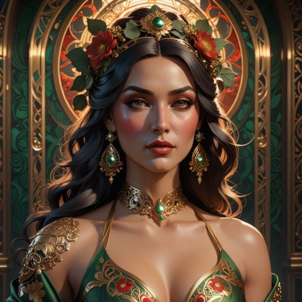 Stunning Woman in Brocade: Hyperrealistic Digital Portrait