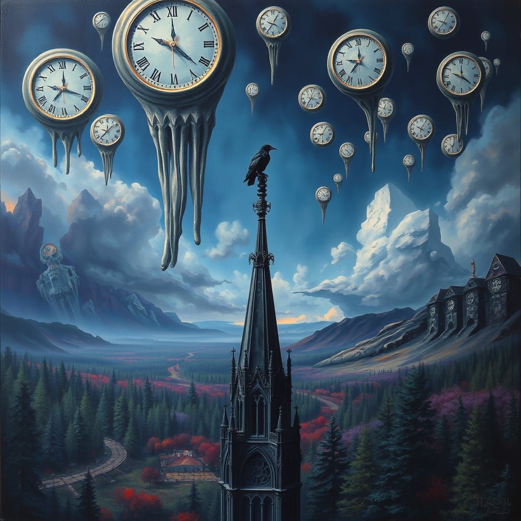 Melting Clocks: A Surrealist Oil Painting
