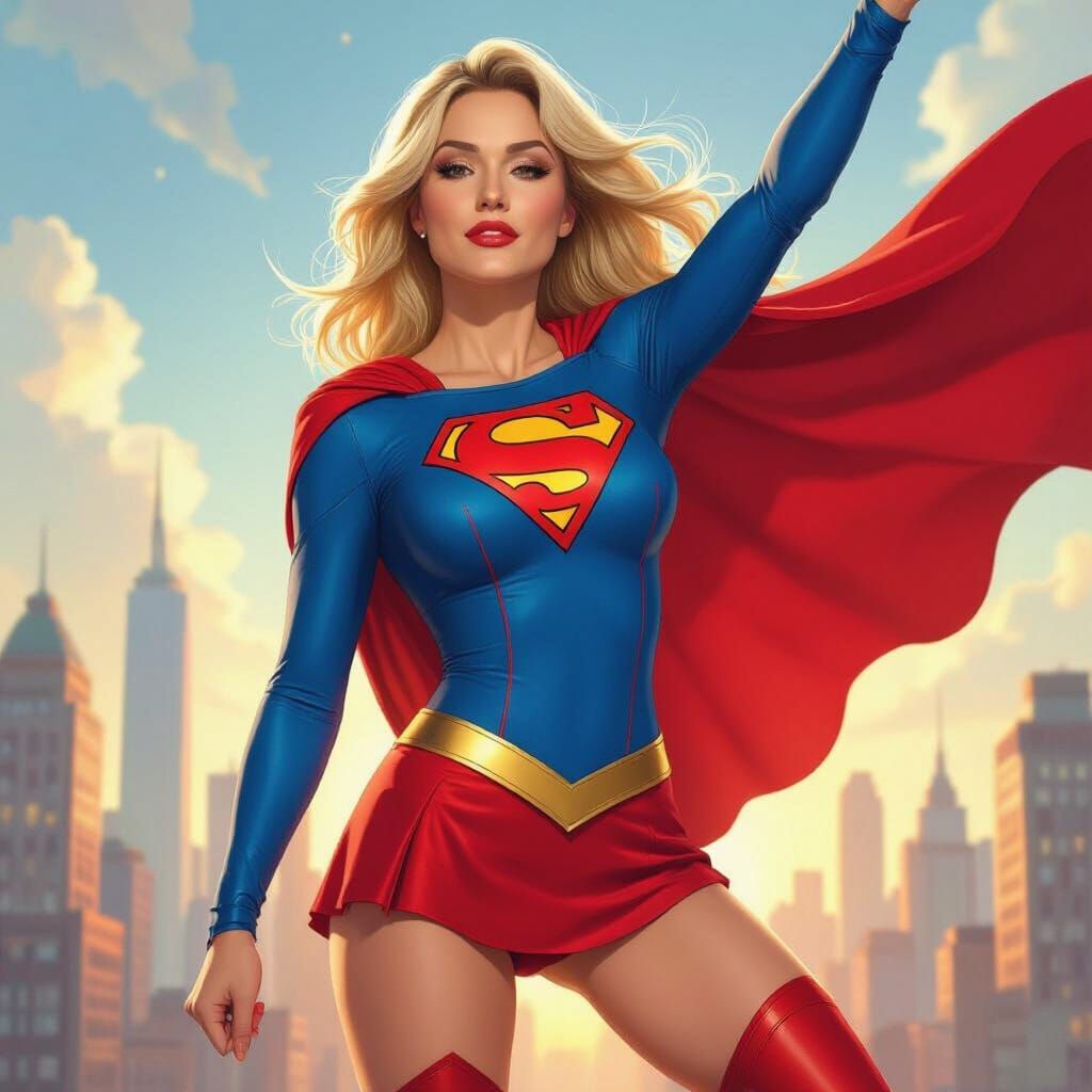 Katy Perry as Supergirl in a Vibrant Metropolis