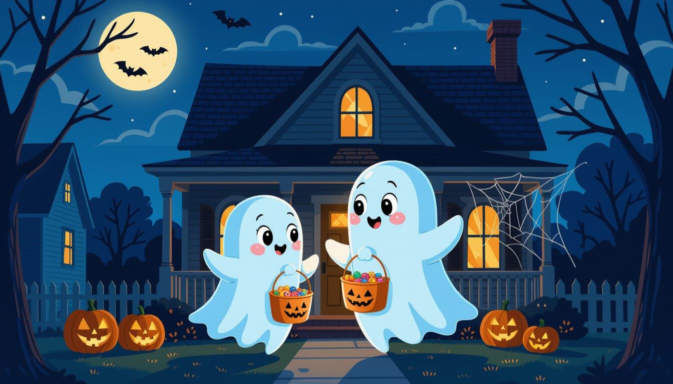Friendly Ghosts on Halloween Porch