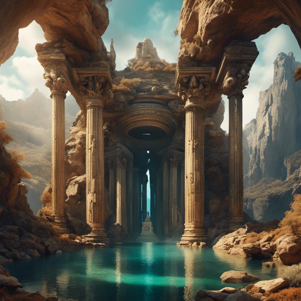 Mysterious Sphinx in Greek Landscape, Detailed Matte Paintin...