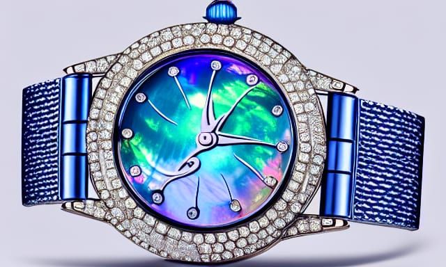 Iridescent Mother of Pearl Ice Watch in Detailed Matte Style