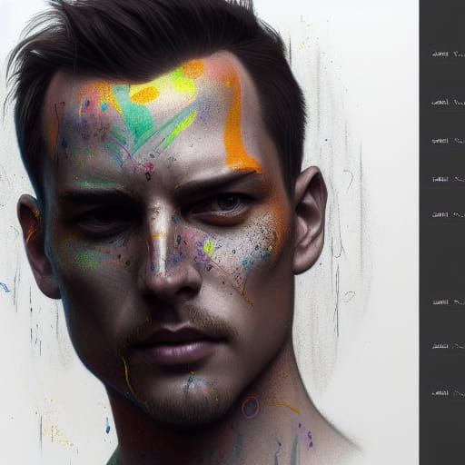 Colorful Exploding Face Portrait in Hyperdetailed Style