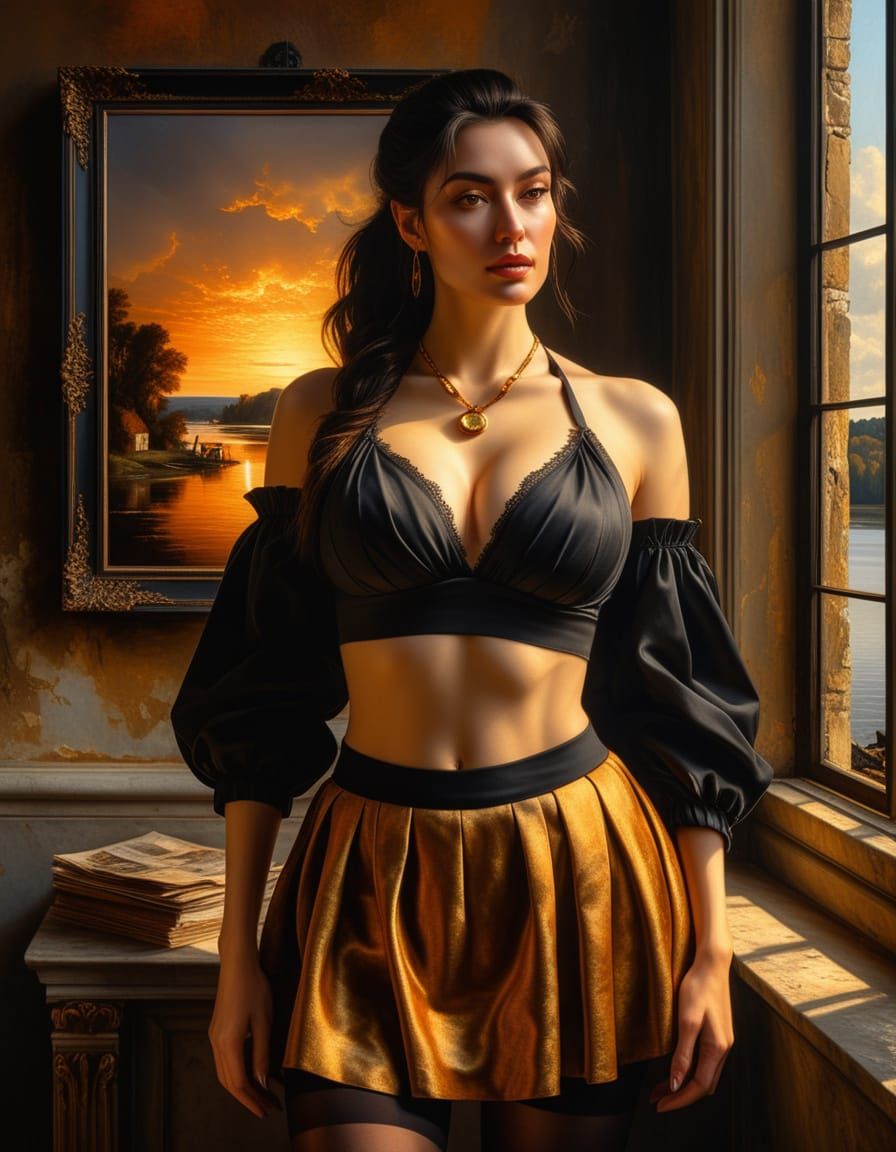 Baroque Oil Painting of a Young Woman in a Crumbling Town