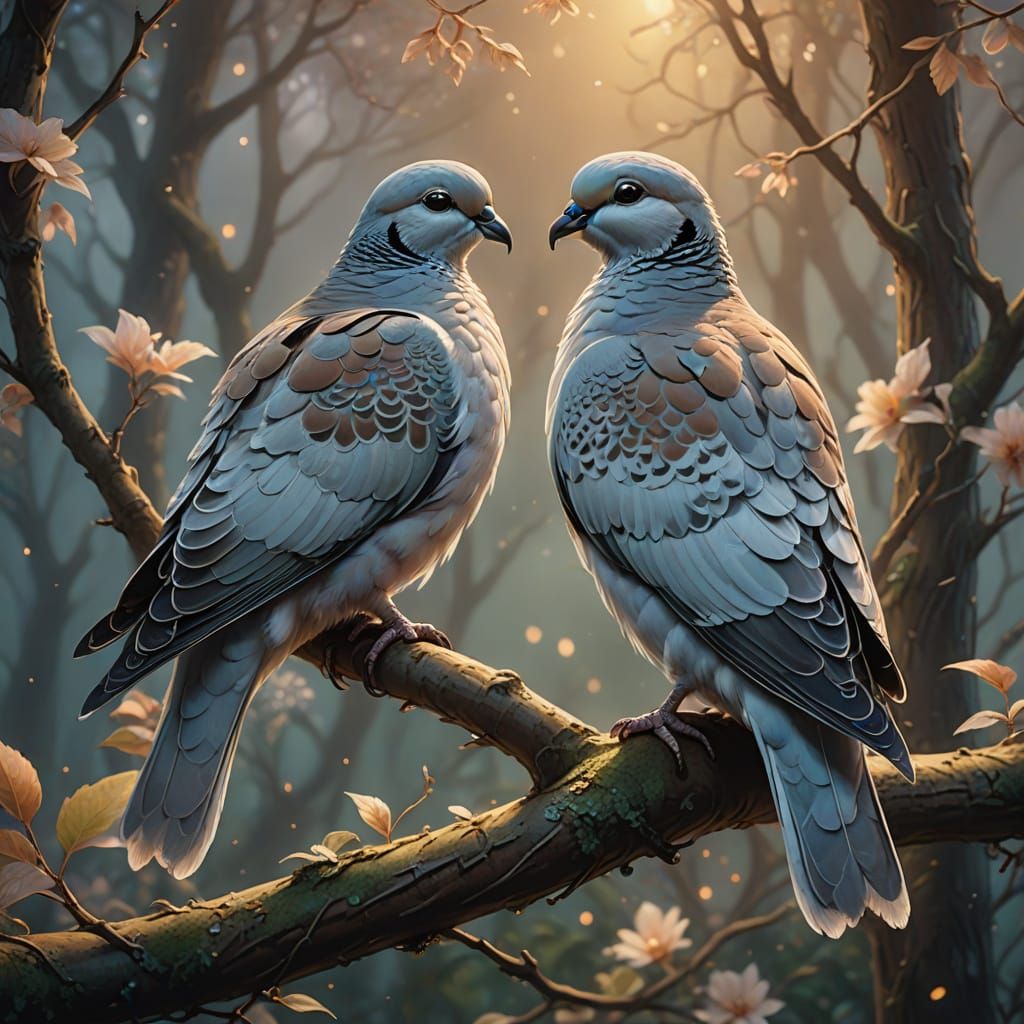 Ethereal Turtle Doves in Soft, Warm Light