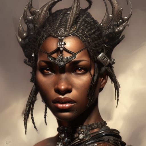 Gothic Black Female Warrior Portrait